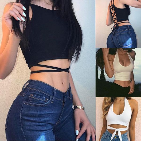 Damen-Tanks, sexy Tank-Top, ärmellos, rückenfrei, kurzes, abgeschnittenes, schlankes Spaghetti-Träger, Streetwear, Sommer, schwarze Spitzen-Unterhemden