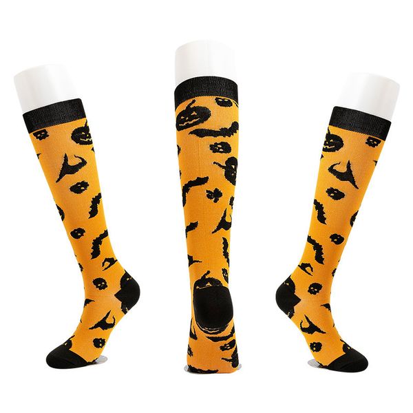 Halloween-Socke Damen-Baumwolle, leicht gepolstert, Weihnachts-Drucksocken, hochelastische Sport-Kompressionssocken, Stretch-Socken, lange Beinsocken, Sportsocken