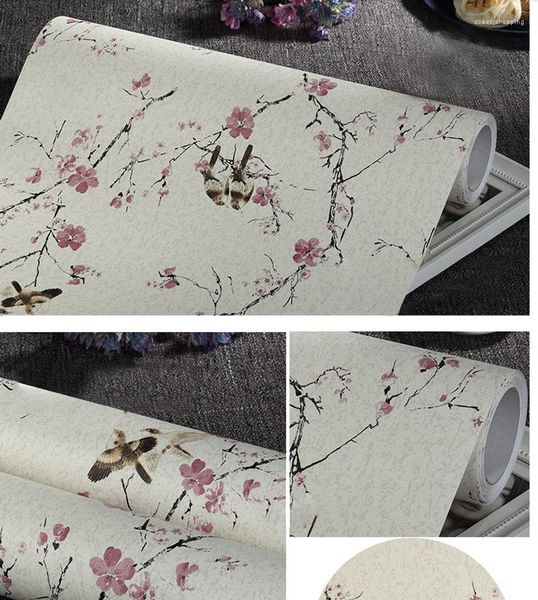 Adesivos para janela Papel de parede autoadesivo Flores rurais Pássaros Magpie Plum Parede Fundo do quarto À prova d'água À prova de umidade Decoração da casa