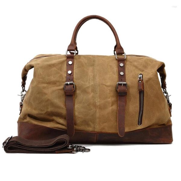 Duffel Bags Men Travel Canvas Кожаная кусочка сумки для ручной клади на выходные сумочка