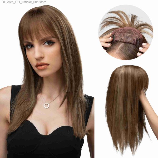 Sentetik peruklar sentetik saç üst toupee fiber optik kadın saç klipsinde Bangs Wig Kadınlar Sahte Doğal Görünmez Siyah Kahverengi C8 Z230805