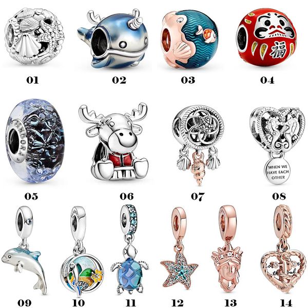 Pingente de contas de tartaruga marinha de prata esterlina 925, concha oca marinha Dream Network Dharma Bead, faça você mesmo Pandora, acessórios de joias, entrega gratuita