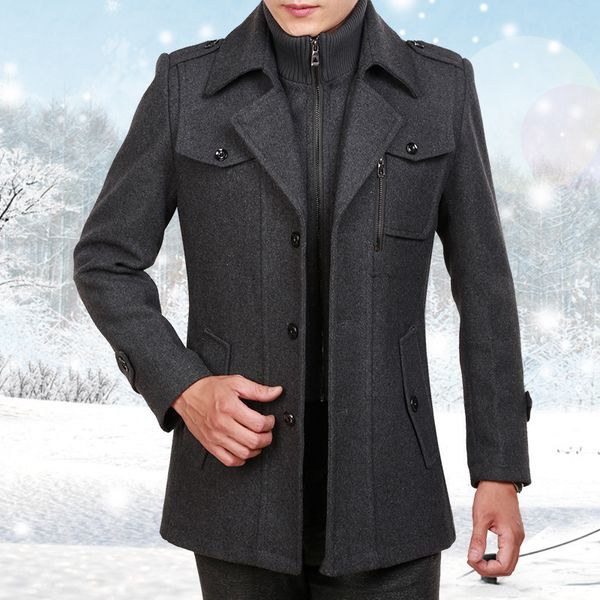 Trench Coats Masculino Casaco de Inverno Masculino de Lã Masculino Longo de Lã Jaqueta Corta-vento Manga Térmica Grossa Sobretudo Cinza Tamanho Grande 230804