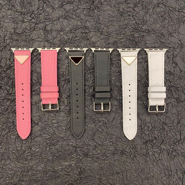 Designer Triangle Leather Watch Band Iwatch 8 7 6 5 4 3 SE 38mm 40mm 41mm Substitua a pulseira de pulso 42mm 44mm 45mm 49mm para a pulseira Apple Watch Band Mm 0mm 1mm 2mm mm mm 9mm 9mm
