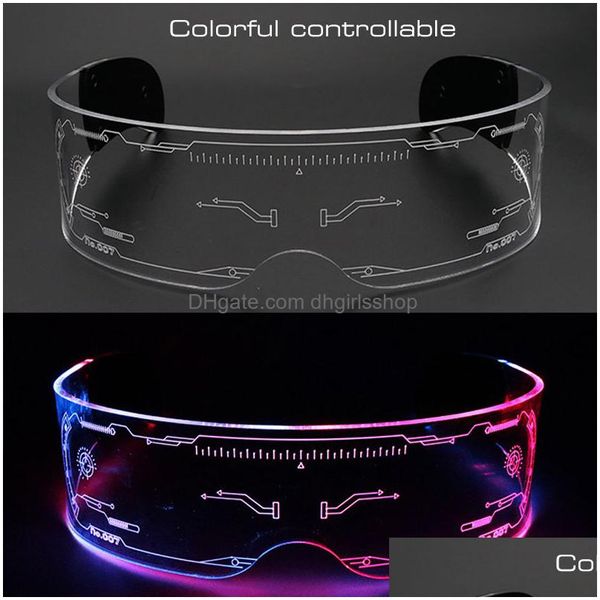 Sonnenbrille So Ei LED Leuchtende Vintage Punk Brille Männer Frauen Mode Party Weihnachten Colorf Leuchtende Gläser Shades Uv400 220819 Drop Dhurk