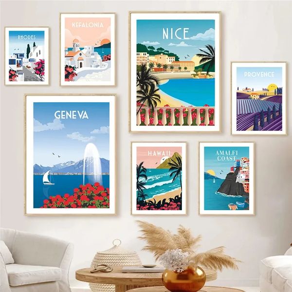 Marokko, Sizilien, Italien, Provence, Französisch, Spanien, Türkei, Hawaii, Landschaft, Leinwandgemälde, Amalfiküste, Reiseposter, Griechenland, Wandkunst, Wohnzimmer, Heimdekoration, w06