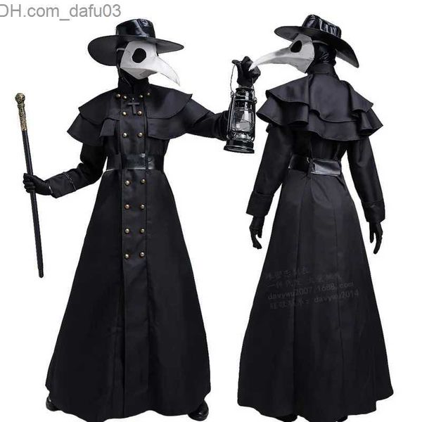 Traje de tema Halloween Medieval vestes com capuz Médicos da peste vêm para usar máscaras e chapéus para homens Monges role play Padres Steampunk Horror Wizards canto da capa Z230805