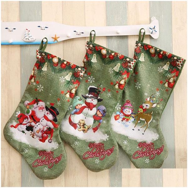 Weihnachtsdekorationen Grüne große Socke Geschenktüte Weihnachtsdekoration Bedruckte Socken Süßigkeiten Strümpfe Ornamente Kinder Drop Lieferung Home Gard Dhrjt