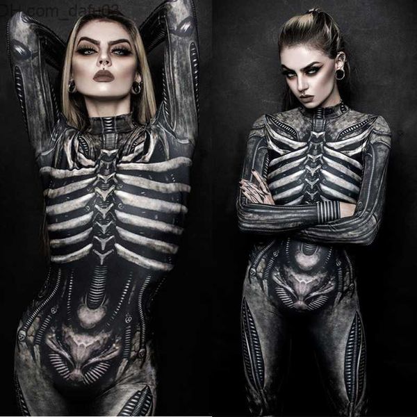 Тематический костюм скелет комбинезон Slim Humen Body Женский скелет Zentai Play Ghost Skight Garment Carment Carnival Party 2021 Новый Z230805