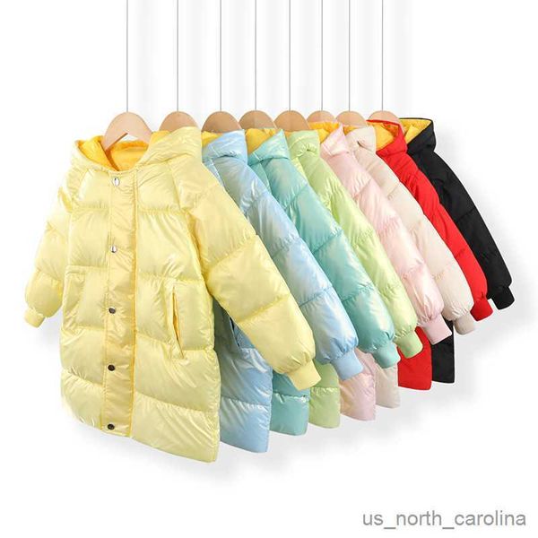 Джакеты зимняя новая девочка средняя длина пиджака вниз 3-12 лет, детская детская хлопчатобумажная проланка с капюшоном плюшевые блюда плюш теплый пальто R230810