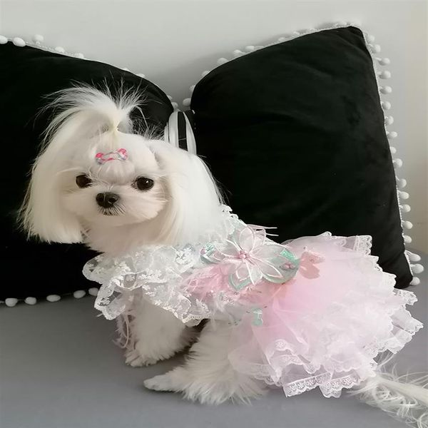 Vestuário feito à mão para cães, seis pétalas, penas, sexy, tule, gola, saia, vestido de princesa, gato, 2 escolhas300z