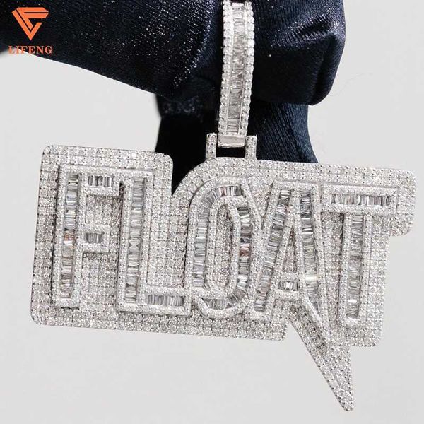 Colar com Pingente Personalizado Personalizado Iced Out Hip Hop 925 Prata Vvs Moissanite Letras Pingente Pingente para Homens