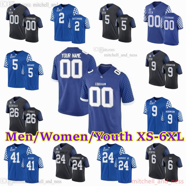 Benutzerdefinierte XS-6XL NCAA Kentucky Wildcats Fußballtrikot 18 Randall Cobb 1 Kelvin Joseph 4 Josh Paschal 24 Chris Rodriguez Jr. 9 Davonte Robinson 26 Brandin Echols Trikot