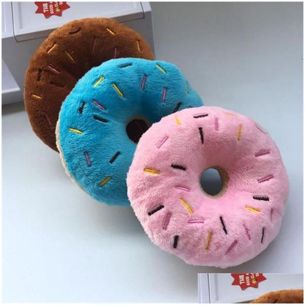 Juguetes para perros Mastica Lovely Pet Puppy Cat Squeaker Quack Sound Toy Felpa Pan Chew Donut Play Drop Delivery Home Garden Supplies Dhfzx