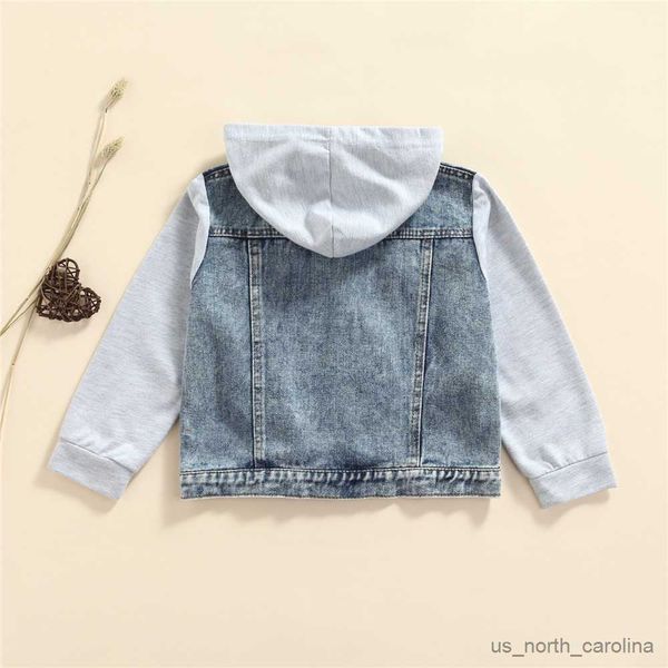 Jacken 2-7Y Kleinkinder Kinder Baby Mädchen Jungen Denim Patchwork Mantel Langarm Kapuzenjacke Jeans Tops Frühling Herbst Outfits R230805