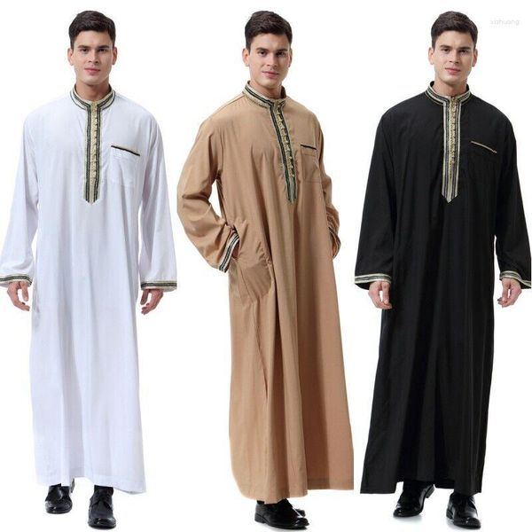 Abbigliamento etnico Medio Oriente arabo islamico uomo tinta unita abito manica lunga Jubba Thobe caftano Dubai Abaya Ramadan Eid abito da uomo musulmano