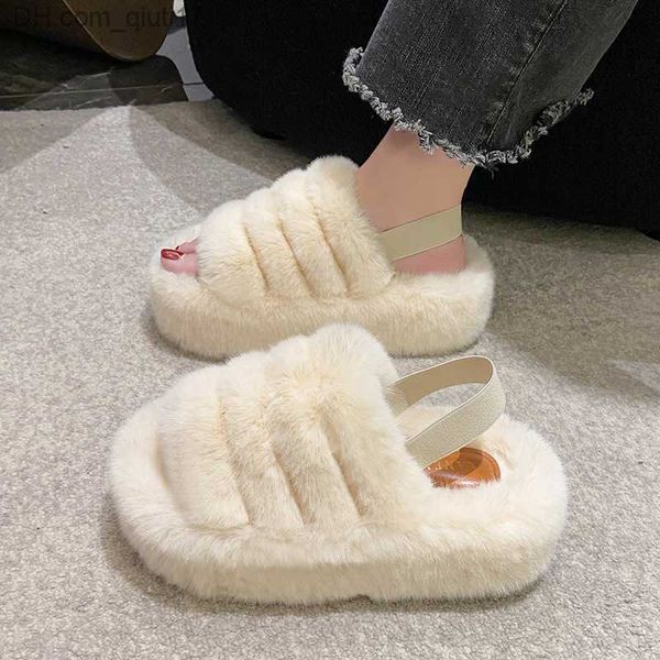 Pantofole Stubby Platform Fur Slider Women's 2023 Autumn Thick Sole Fur Outdoor Slider Donna Plus Size 42 Short Plush Designer Shoes Z230805