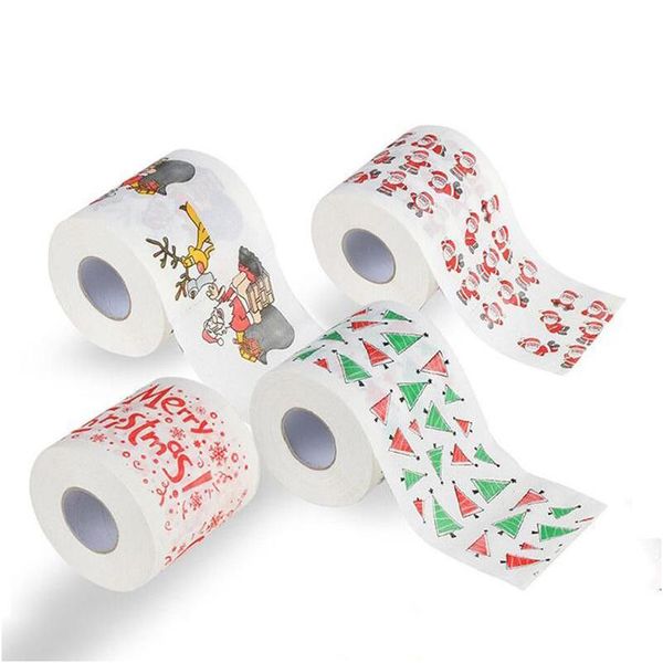 Caixas de lenços de papel Guardanapos Feliz Natal Papel higiênico Criativo Colorf Impressão Padrão Série Rolo de papéis Moda Engraçado Novidade Presente Dhg3Q