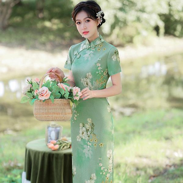 Этническая одежда китайское платье сексуальное Sleim Fit Vintage Cheongsam Fashion Elegant Stands Neck Trantage Plants Plus Size 3xl Женские Qipao