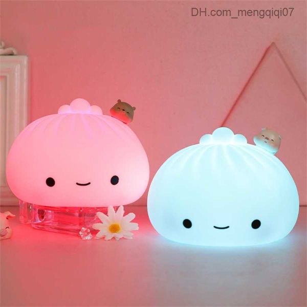 Lampenschirme Lichter LED Chlidren Licht Nette Brötchen Knödel Cartoon Weiche Silikon Nacht Für Baby Kinder Schlafzimmer Nachttischlampe Weihnachtsgeschenke AA230426 Z230805