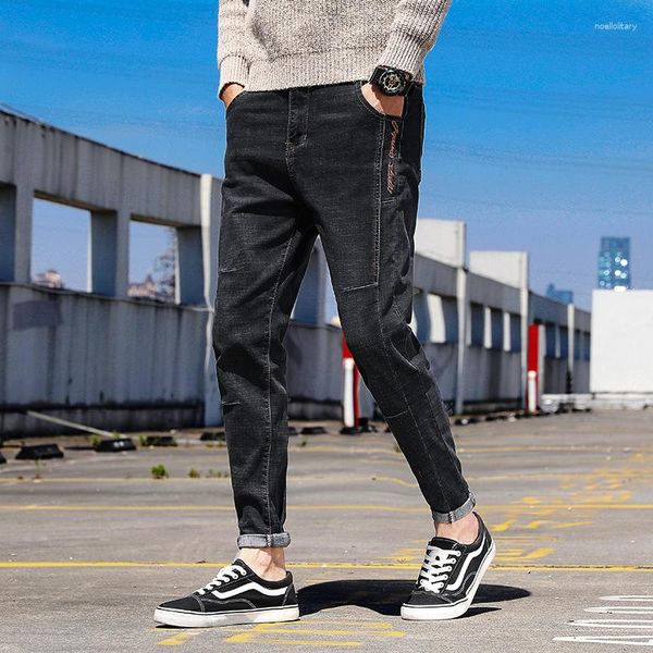 Jeans masculino estilo coreano na moda outono masculino marca moda para todos os jogos grossos calças jeans masculinas de alta qualidade lápis harém