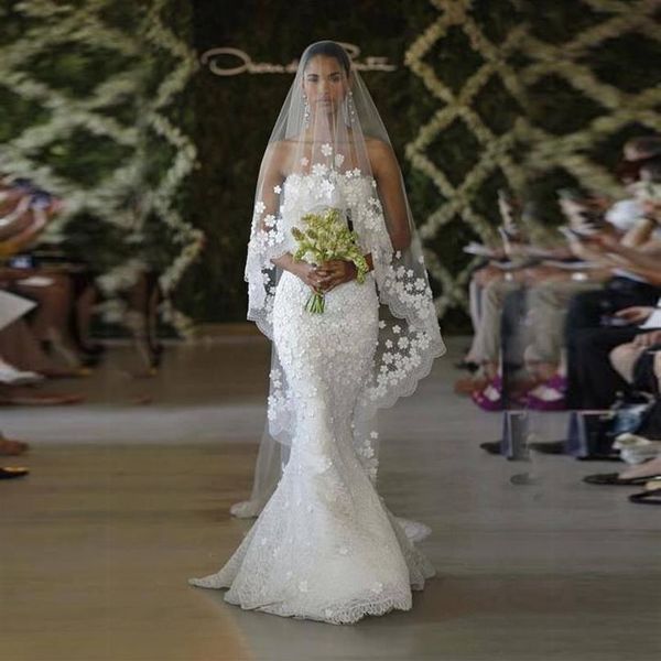 Velo da sposa cattedrale bianco avorio con pettine 3M lungo pizzo mantiglia accessori velo da sposa con fiori Veu De Noiva304s