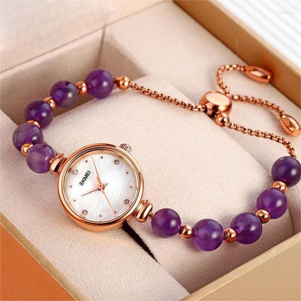 Orologi da polso Light Luxury Temperamento versatile Orologio da donna al quarzo Bracciale con cinturino in pietra naturale perla