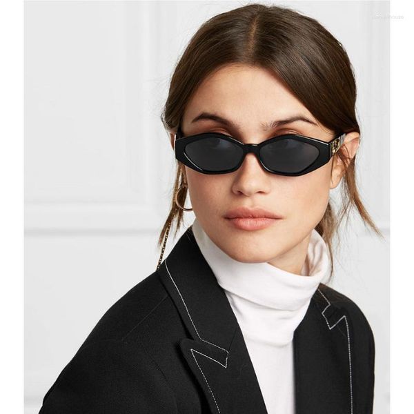 Óculos de sol retrô armação pequena polígono geléia olhos de gato feminino com dobradiças de metal óculos marca designer senhoras sol uv400