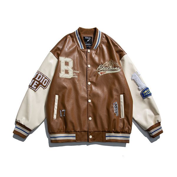 Giacche da uomo Giacca da baseball in pelle PU Varsity Uomo Donna Vintage Ricamo Lettera Patchwork College Cappotti Cappotto bomber hip-hop Unisex 230804