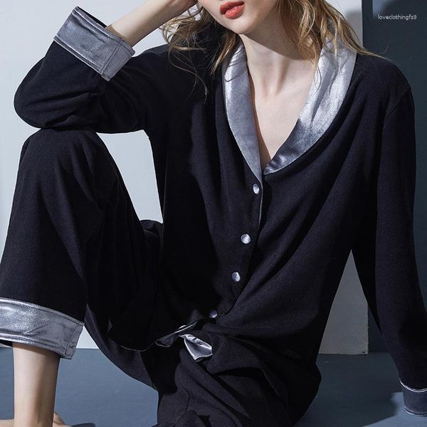 Женская одежда для сна зимнего стиля пижамы простые бархатные бархатные утолщенные теплый с длинным рукавом двух частей гостиная плюс размер