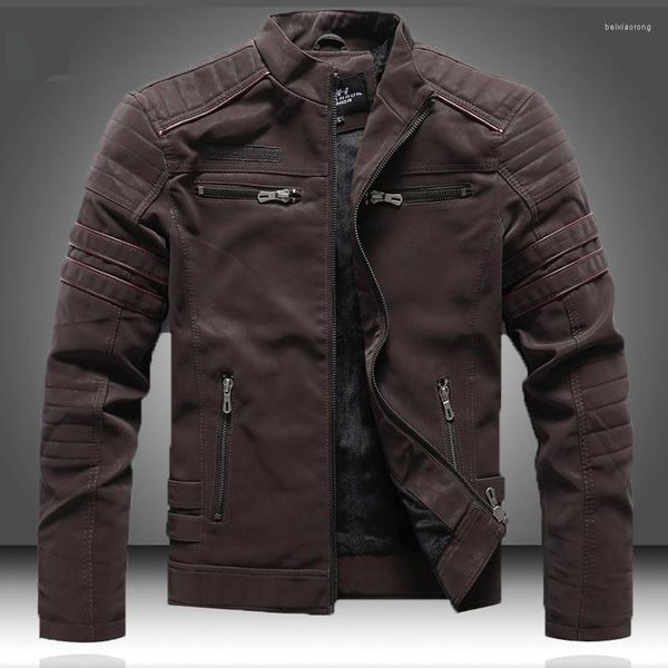 Herrenjacken Herren Kurzmantel Herbst Winter Herren Lederjacke Motorrad Slim Hochwertige PU-Mäntel Plus Samt