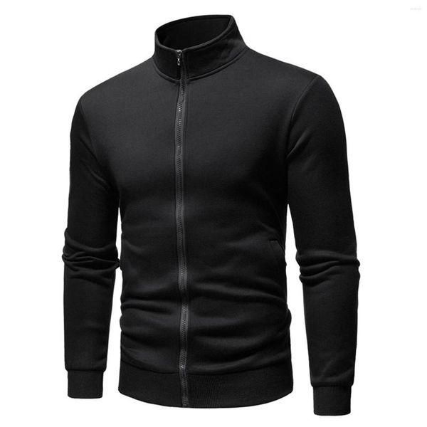 Giacche da uomo Giacca Cappotto Casual Tinta unita Camicia a maniche lunghe Collo alla coreana Cerniera sottile Streetwear Top da allenamento