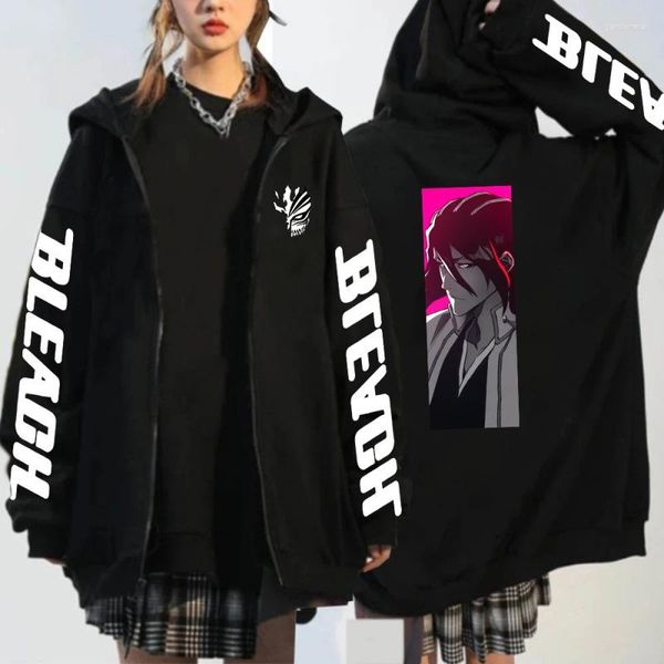 Erkek Hoodies Anime Bleach Fermuar Sweatshirts Zip Hoodie Fashion Unisex Hip Hop Sokak Giyim Ceketleri Kuchiki Byakuya grafik Y2K Giysileri