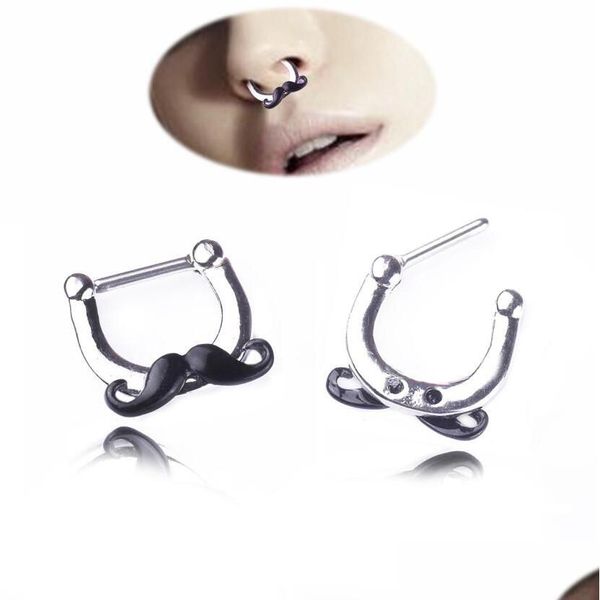 Anéis de nariz tachas nova moda anel de barba preta falso piercing de septo aro para mulheres falso clicker corpo jóias drop delivery dhvxc