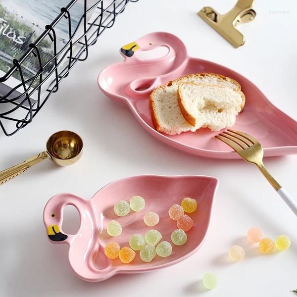 Teller, Flamingo-Gerichte, rosa, 3D-Keramikteller, Trockenobstschale, Dessert, Bone China-Geschirr-Set