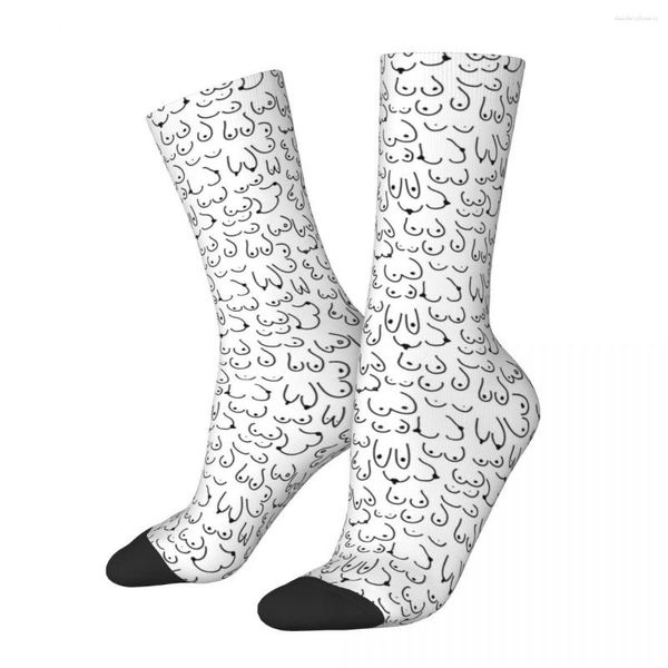 Herrensocken, Brüste, süße Liork-Linienkunst, 3D-Druck, lustig, Harajuku, Unisex, Mittelrohr