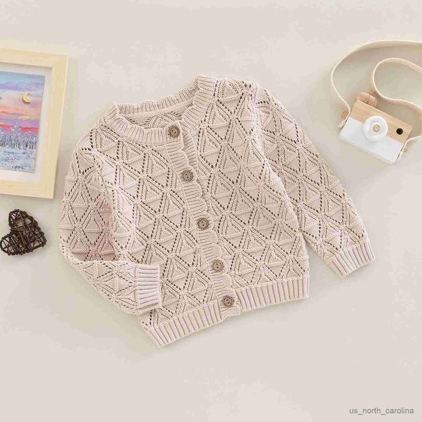 Jacken Säugling Neugeborenes Baby Mädchen Langarm Strickpullover Mode Einfarbig Rundhals Knopf Gestrickter Hohlmantel 3-24M R230805