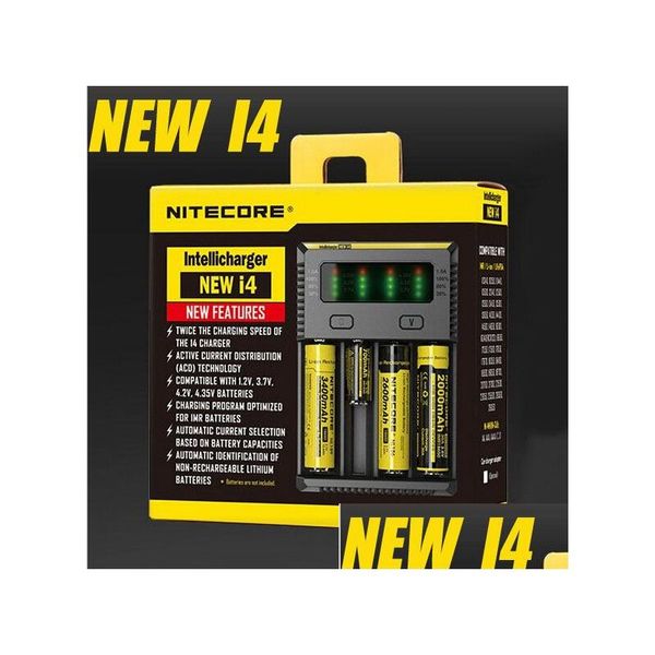 Ladegeräte 100 % authentischer Nitecore I4 Intellicharger 1500 mAh maximaler Ausgang E-Zigarette für 18350 26650 10440 14500 Batterie Drop Delivery Electr Dh9Eq