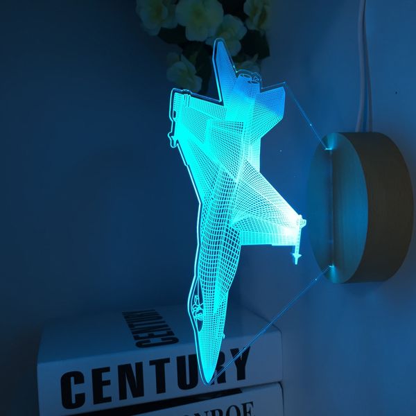 Objetos decorativos Estatuetas Luminária de mesa de madeira Led Ilusão 3D Avião Luzes noturnas Coloridas Lâmpada de mesa em mudança Decoração do quarto de casa Novidade Decoração Presente 230804