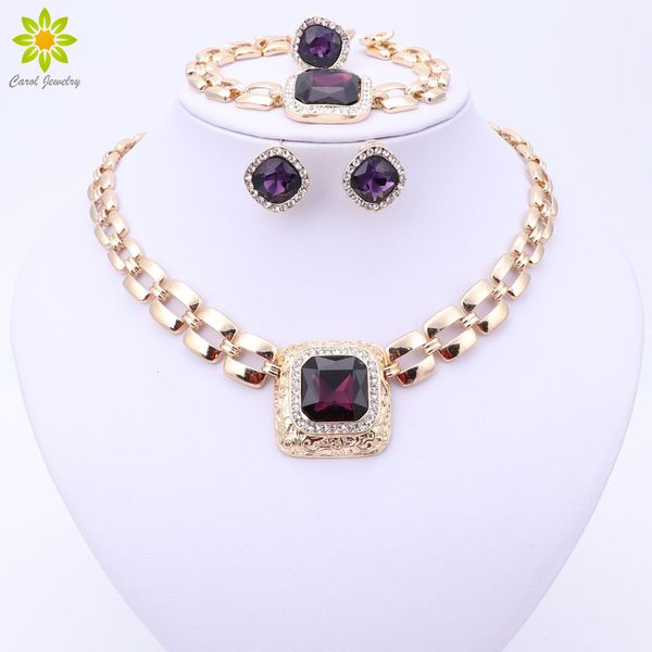 Conjuntos de joias de casamento miçangas africanas para mulheres acessórios de vestido ouro cor de cristal colar de noiva brincos pulseira anel 230804