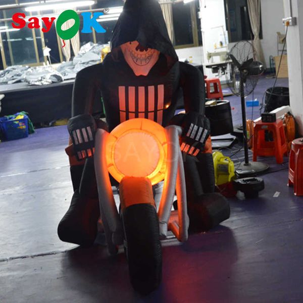 4,92 pés inflável Ghost Death Skull Face Skeleton Rider Cena da motocicleta Decoração do pátio