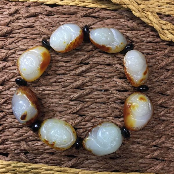 Pulseiras de elo Natural Nephrite Jade Esculpida Masculino Feminino Jóias Finas Genuíno Hetian Jades Pulseira de Pedra Caída Pulseira Ajustável