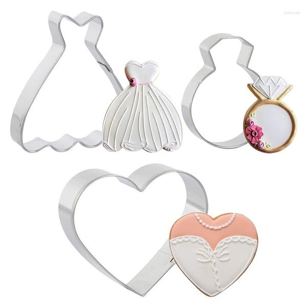 Backformen Hochzeit Braut Ausstecher Edelstahl Liebe Kleid Diamant Ring Keksform Stempel DIY Valentinstag Werkzeuge