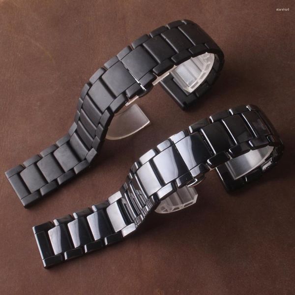 Cinturini per orologi Bracciale in ceramica opaca Cinturino 22mm Grind Arenaceous Strap Bianco Fibbia a farfalla nera Cintura LUCIDATA lunga Non sbiadita