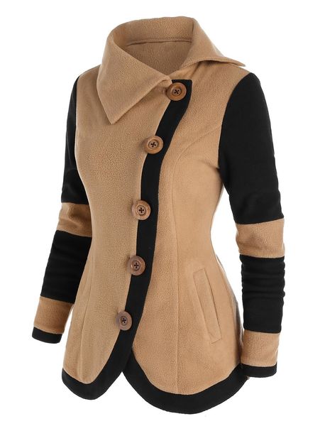 Damenjacken Mode zweifarbige Fleecejacke Colorblock Widewaisted Full Sleeve Warmer Mantel für Herbst Frühling Winter 230804