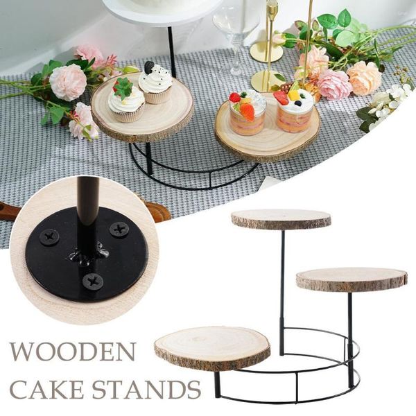 Backformen Werkzeuge Holz Vorspeise Serviertablett 3 Tier Platte Desserts Drehständer Snack Kuchen Wiederverwendbare Requisiten Party Obstteller F0O8