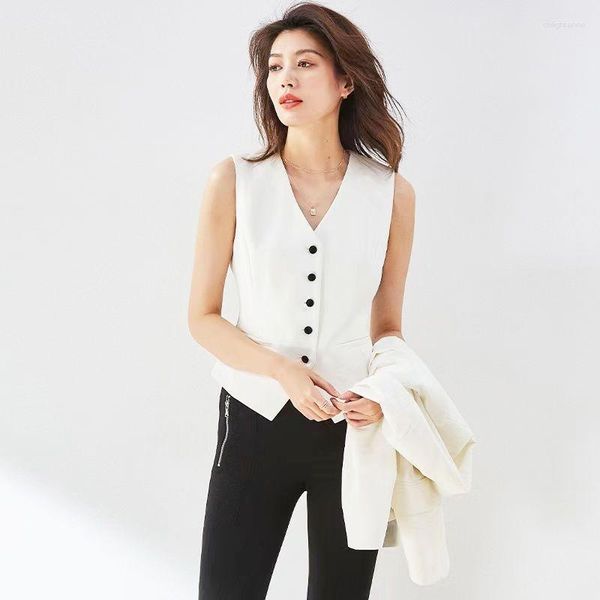 Gilet da donna 2023 Primavera Estate Coreano All-matching Elegante Office Lady Slim Suit Vest Fashion Women Short Female Tops Q196