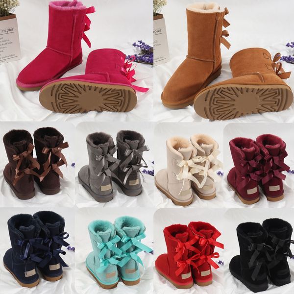 Çocuk Botları Mini Bow Avustralya Klasik Kız Ayakkabı Toddler Kış Kar Boot Wggs II Bebek Çocuk Gençlik Uggly Kestane Siyah Spor Kaçaklar Kürk Bailey T05A#