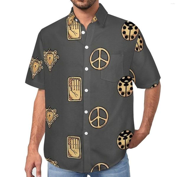 Camisas casuais masculinas Jojos Bizzare Adventures Emblems Beach Shirt Hawaii Street Style Blusas Man Custom 3XL 4XL