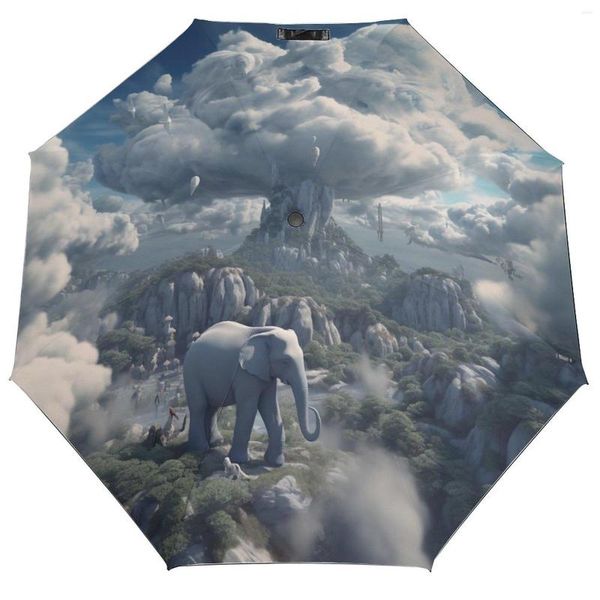 Ombrelli Elefante 8 Costole Auto Ombrello 3D Animale Sole E Pioggia Cappotto Nero Portatile Per Uomo Donna